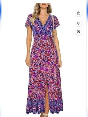 Zesica Floral Pink & Purple Wrap Maxi Dress
